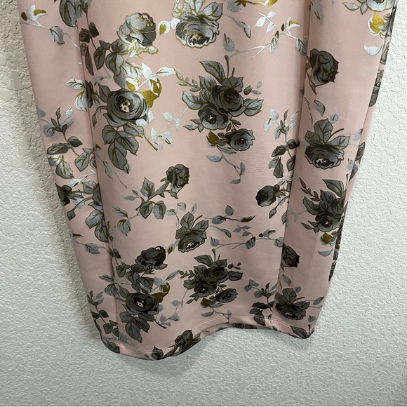 Enfocus Studio Pink Silver Floral Sleeveless Back Zip Midi Dress Womens Size 10 - Picture 3 of 12